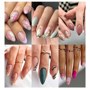 6 Packs (144 Pcs) Almond, Flower & Leaf Press on Nails - Medium & Long Sizes -